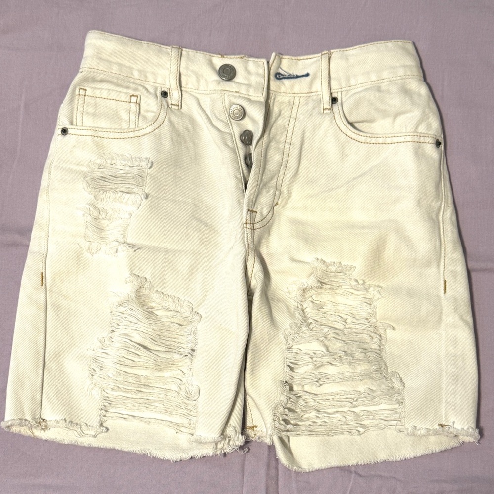 PacSun Cream High Rise Distressed Shorts Size 23